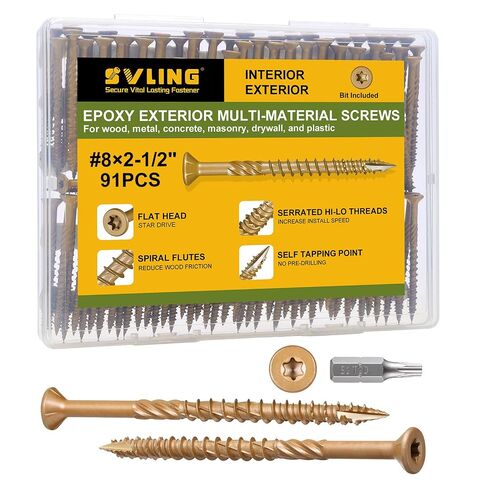 Deck Screws #10 x 2 Inch, 84 PCS Wood Screws Torx Drive Head for Outdoor Decking Wood Fence, Exterior Epoxy Coated Brown Finish with T25 Star Bit in Kuwait