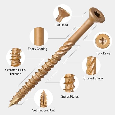 Deck Screws #10 x 2 Inch, 84 PCS Wood Screws Torx Drive Head for Outdoor Decking Wood Fence, Exterior Epoxy Coated Brown Finish with T25 Star Bit in Kuwait