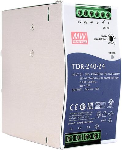 TDR-240-24 240 وات 24 فولت 10 أمبير مصدر طاقة السكك الحديدية DIN ثلاثي الطور - تيار متناسق منخفض، موثوقية عالية، معتمد من UL61010 - لأنظمة التحكم الصناعية المطلوبة in Kuwait