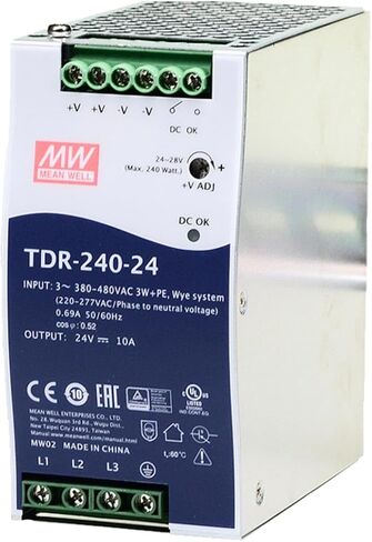 TDR-240-24 240 وات 24 فولت 10 أمبير مصدر طاقة السكك الحديدية DIN ثلاثي الطور - تيار متناسق منخفض، موثوقية عالية، معتمد من UL61010 - لأنظمة التحكم الصناعية المطلوبة in Kuwait