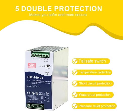 TDR-240-24 240 وات 24 فولت 10 أمبير مصدر طاقة السكك الحديدية DIN ثلاثي الطور - تيار متناسق منخفض، موثوقية عالية، معتمد من UL61010 - لأنظمة التحكم الصناعية المطلوبة in Kuwait