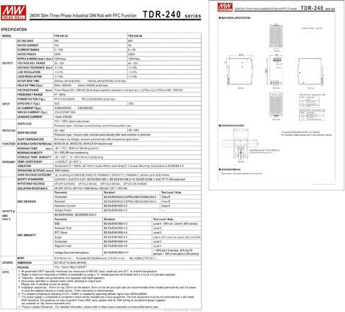 TDR-240-24 240 وات 24 فولت 10 أمبير مصدر طاقة السكك الحديدية DIN ثلاثي الطور - تيار متناسق منخفض، موثوقية عالية، معتمد من UL61010 - لأنظمة التحكم الصناعية المطلوبة in Kuwait