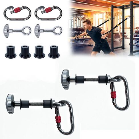 2PCS Stainless Steel Power Rack Attachments – Universal Fit for 2x2 & 3x3 Frames (1/2" & 1" Holes) – Zero-Wobble Squat Rack Accessories with Ergonomic Star Knob & Screw-Lock Carabiner in Kuwait
