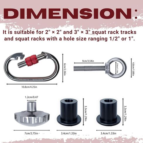 2PCS Stainless Steel Power Rack Attachments – Universal Fit for 2x2 & 3x3 Frames (1/2" & 1" Holes) – Zero-Wobble Squat Rack Accessories with Ergonomic Star Knob & Screw-Lock Carabiner in Kuwait