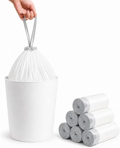 أكياس قمامة صغيرة سعة 4 جالون أكياس قمامة بيضاء مع أربطة 60 عبوة شديدة التحمل من Bolsas De Basura للاستخدام في المنزل والمكتب والمطبخ والحمام وغرفة النوم in Kuwait