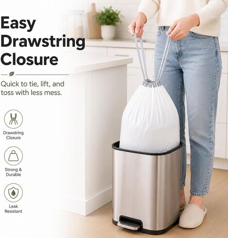 أكياس قمامة صغيرة سعة 4 جالون أكياس قمامة بيضاء مع أربطة 60 عبوة شديدة التحمل من Bolsas De Basura للاستخدام في المنزل والمكتب والمطبخ والحمام وغرفة النوم in Kuwait