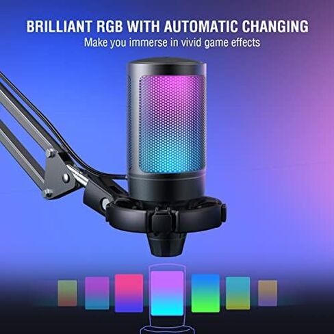 FIFINE Gaming USB Microphone Bundle with Mic Boom Arm, Condenser Mic with Quick Mute, RGB Light for Streaming, Suspension Scissor Arm Stand Kit for Recording Voice-Over Studio (A6V+CS1) in Kuwait