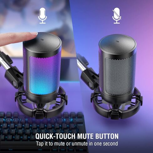 FIFINE Gaming USB Microphone Bundle with Mic Boom Arm, Condenser Mic with Quick Mute, RGB Light for Streaming, Suspension Scissor Arm Stand Kit for Recording Voice-Over Studio (A6V+CS1) in Kuwait