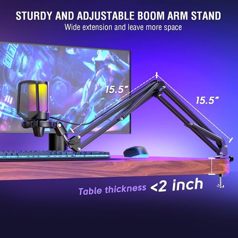FIFINE Gaming USB Microphone Bundle with Mic Boom Arm, Condenser Mic with Quick Mute, RGB Light for Streaming, Suspension Scissor Arm Stand Kit for Recording Voice-Over Studio (A6V+CS1) in Kuwait