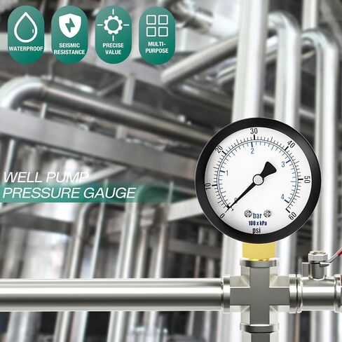 0-60PSI Well Pump Pressure Gauge 2" Dial Size, 1/8" NPT Lower Mount, 3-2-3% Accuracy, for Tube, Water Pump, Gas, Liquid, Pressure Test in Kuwait