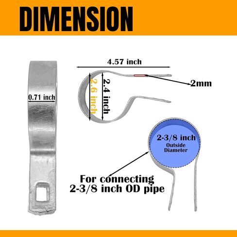 Tension Band 2-1/2" (Fits 2-3/8" OD Posts), 100 Pack with Bolt & Nut, Hot Dip Galvanized Steel Chain Link Fence Fitting, Heavy Duty Fence Hardware for Residential & Commercial Use in Kuwait