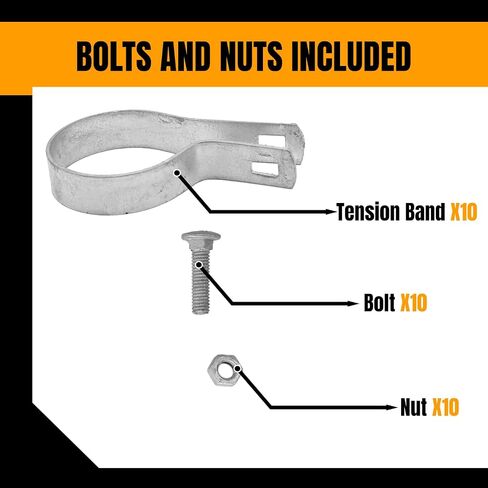 Tension Band 2-1/2" (Fits 2-3/8" OD Posts), 100 Pack with Bolt & Nut, Hot Dip Galvanized Steel Chain Link Fence Fitting, Heavy Duty Fence Hardware for Residential & Commercial Use in Kuwait