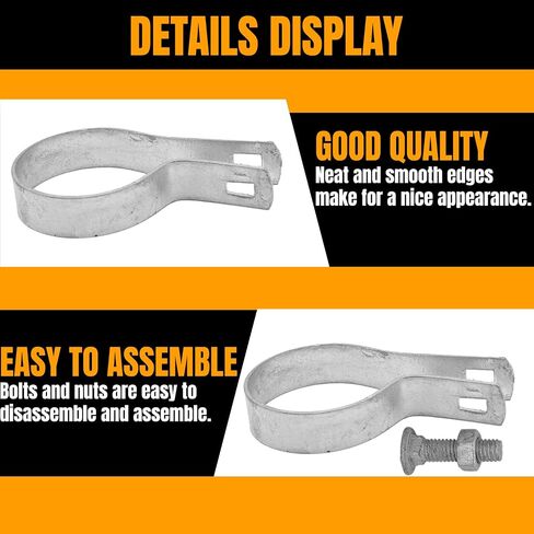 Tension Band 2-1/2" (Fits 2-3/8" OD Posts), 100 Pack with Bolt & Nut, Hot Dip Galvanized Steel Chain Link Fence Fitting, Heavy Duty Fence Hardware for Residential & Commercial Use in Kuwait