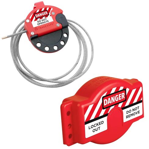 TRADESAFE Lockout Tagout Cable Lock and Gate Valve Lockout Bundle - 6ft Adjustable Cable Lock, Steel Cable Lock for Lock Out Tag Out, Lockout Tagout Valve Adjustable from 1 to 6-1/2 inch Diameter in Kuwait