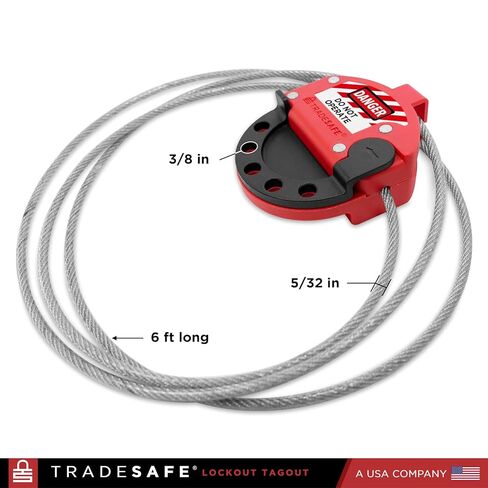 TRADESAFE Lockout Tagout Cable Lock and Gate Valve Lockout Bundle - 6ft Adjustable Cable Lock, Steel Cable Lock for Lock Out Tag Out, Lockout Tagout Valve Adjustable from 1 to 6-1/2 inch Diameter in Kuwait
