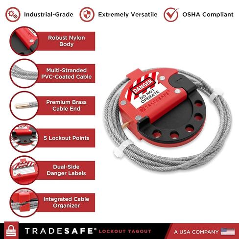 TRADESAFE Lockout Tagout Cable Lock and Gate Valve Lockout Bundle - 6ft Adjustable Cable Lock, Steel Cable Lock for Lock Out Tag Out, Lockout Tagout Valve Adjustable from 1 to 6-1/2 inch Diameter in Kuwait
