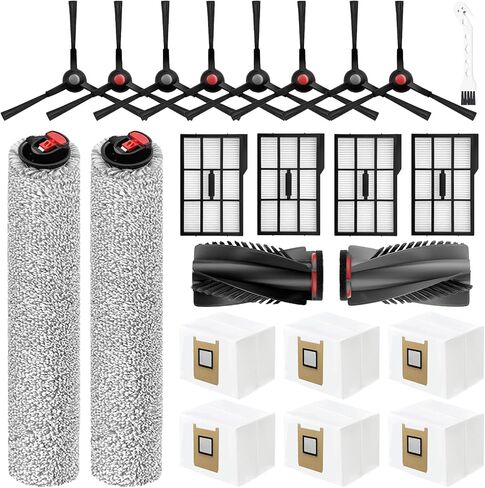 23 Pack Replacement Parts Compatible with eufy E28 Omni / E25 Omni Robot Vacuum Accessories, Include 2 Roller Mops, 1 Set Main Brush, 6 Dust Bags, 4 Filters, 8 Side Brushes, 1 Cleaning Brush in Kuwait