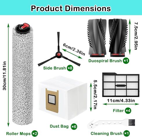 23 Pack Replacement Parts Compatible with eufy E28 Omni / E25 Omni Robot Vacuum Accessories, Include 2 Roller Mops, 1 Set Main Brush, 6 Dust Bags, 4 Filters, 8 Side Brushes, 1 Cleaning Brush in Kuwait