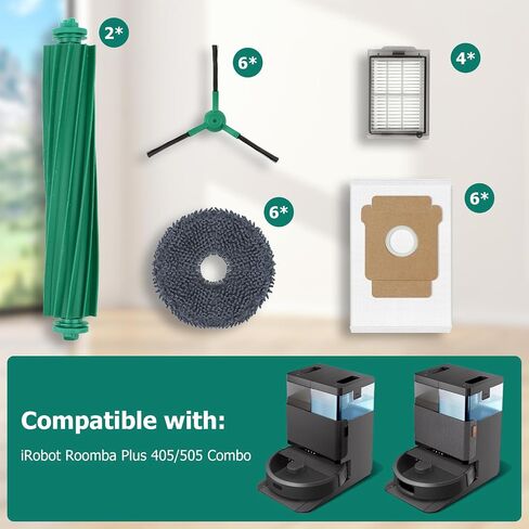 Replacement Parts for iRobot Roomba Plus 405 Combo/505 Combo Robot Vacuum Accessories, 2 Roller Brush, 6 Mop Pads, 4 Filters, 6 Side Brush, 6 Vacuum Bags in Kuwait