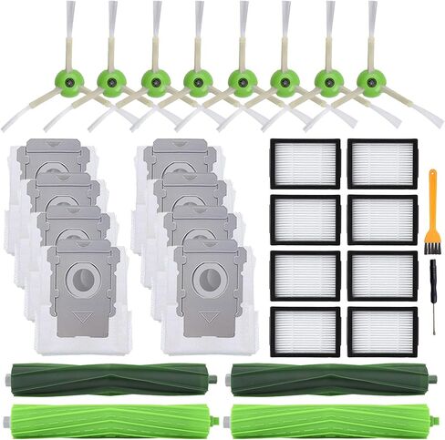 26 قطعة غيار بديلة لجهاز iRobot Roomba j7(7150) j7+ (7550) i3(3150) i3+(3550) i4 i6 i6+(6550) i7(7150) i7+(7550) i8 i8+ Robot، مجموعتان من الفرش الدوارة، 8 مرشحات، 8 فرش جانبية، 8 أكياس غبار in Kuwait
