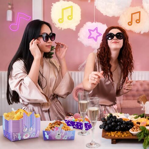 24 قطعة من صواني طعام حفلات K-Pop Rockstar - صناديق الوجبات الخفيفة ذات الملاحظات الموسيقية النيون، قوارب الطعام الورقية للاستعمال مرة واحدة لحفلات أعياد ميلاد K-Pop، والحفلات الموسيقية، ومستلزمات الحفلات التي تحمل عنوان نجمة البوب in Kuwait