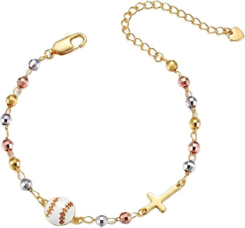 ADRAMATA Volleyball Softball Soccer Basketball Baseball Football Tennis Bracelet for Women 14K Gold Plated Cross Charm Rosary Bracelet with Sport Card Christian Jewelry Easter Team Coach Players Gift in Saudi Arabia