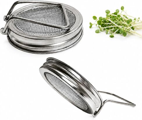 2 Pcs All-in-One Wide Mouth Mason Jar Lids for Broccoli Seeds, Alfalfa, Mung Beans & microgreens, Sprouting Lid with Built-in Stand, Stainless Steel Sprouting Jar Kit Accessory in Kuwait