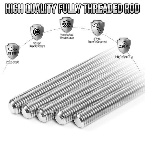5Pcs Fully Threaded Rod & Studs, M4 x 50mm Long Threaded Screw, 0.7mm Thread Pitch, 304 Stainless Steel Right Hand Thread Bar Studs for Furniture Machinery Assembly in Saudi Arabia