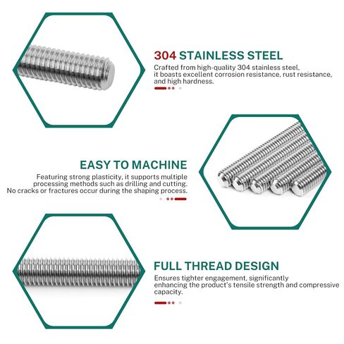 5Pcs Fully Threaded Rod & Studs, M4 x 50mm Long Threaded Screw, 0.7mm Thread Pitch, 304 Stainless Steel Right Hand Thread Bar Studs for Furniture Machinery Assembly in Saudi Arabia