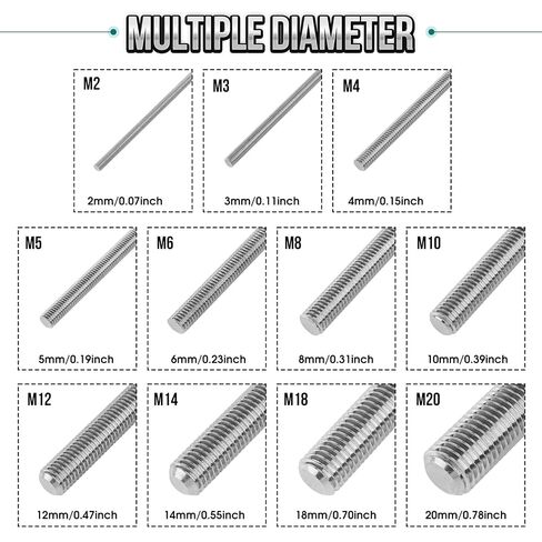 5Pcs Fully Threaded Rod & Studs, M4 x 50mm Long Threaded Screw, 0.7mm Thread Pitch, 304 Stainless Steel Right Hand Thread Bar Studs for Furniture Machinery Assembly in Saudi Arabia