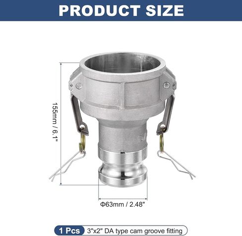 الألومنيوم نوع DA Cam Groove Fitting، 3 "x 2" Cam and Groove خرطوم تركيب Camlock محول اقتران، موصل تحويل سريع مع حشية لنقل السوائل، فضي in Kuwait