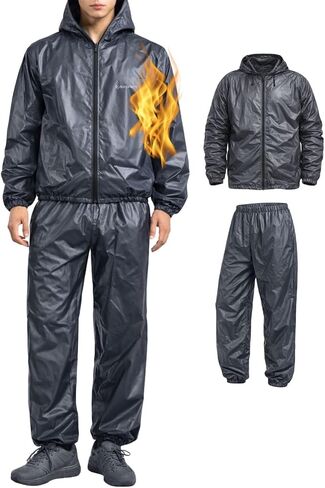Nano Hertz Sauna Sweat Suit Tracksuit Jacket Pants Hoodie Shapewear Trainer Workout Shaper Boxing Exercise MMA Men Women in Kuwait