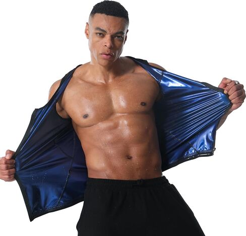 Sauna Vest for Men Workout Zipper Shirt Slimming Body Shaper Waist Trainer Tank Top for Fitness Gym Exercise Running in Kuwait