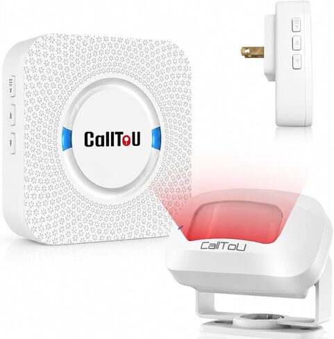Bed Alarm for Elderly Care with 2 Motion Sensors and Plug-in Receiver, Caregiver Pager for Seniors, Bed Exit and Doorway Alert with Chime and Flashing Light, Hallway Motion Detector, No WiFi Needed in Kuwait