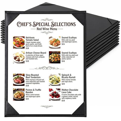 10 Pack PU Leather Menu Covers, Single View Menu Holder for 8.5 x 11 Inch, Durable & Waterproof, Restaurant, Cafe, Bar Use, Professional Presentation, Black in Kuwait