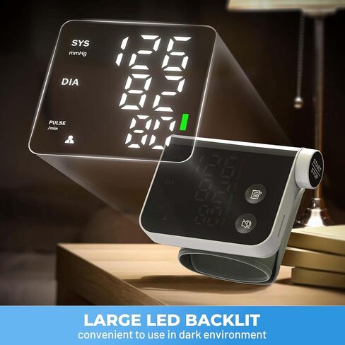 جهاز قياس ضغط الدم من المعصم مع شاشة LED سعة 240 ذاكرة مع حقيبة تخزين | وضع المستخدم المزدوج 120 ذاكرة لكل شخص، مقبض دوار وأساور معصم قابلة للتعديل للمنزل/المكتب/السفر in Kuwait