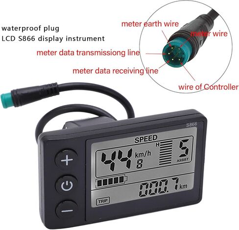 Yoidesu S866 دراجة كهربائية LCD عرض متر، 24V 36V 48V E - لوحة تحكم عرض الدراجة مع المكونات، لتعديل دراجة سكوتر الكهربائية in Kuwait