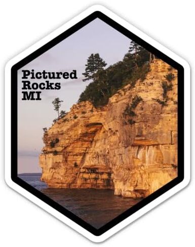 Squiddy Pictured Rocks Michigan UP - ملصق من الفينيل للهاتف والكمبيوتر المحمول وزجاجة المياه (ارتفاع 3 بوصات) in Kuwait