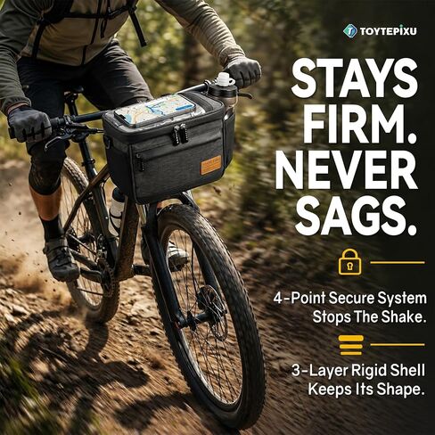 4.5L Bike Handlebar Bag Cooler with Phone Holder | Visor-Free 6.5" Touchscreen Phone Holder, 4-Point Anti-Shake Front Pouch, For E-bikes, MTB & Scooters, Water-Resistant 900D in Kuwait