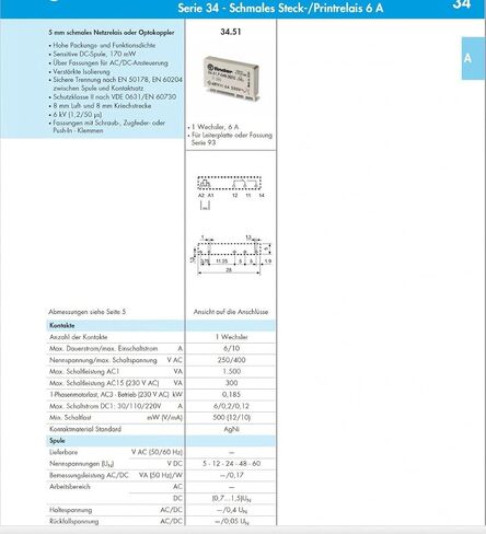 Finder 34.51.7.012.0010 SPDT 6A, 12V DC Coil, AgNi Contact, Slim Electromechanical PCB Relay in Kuwait