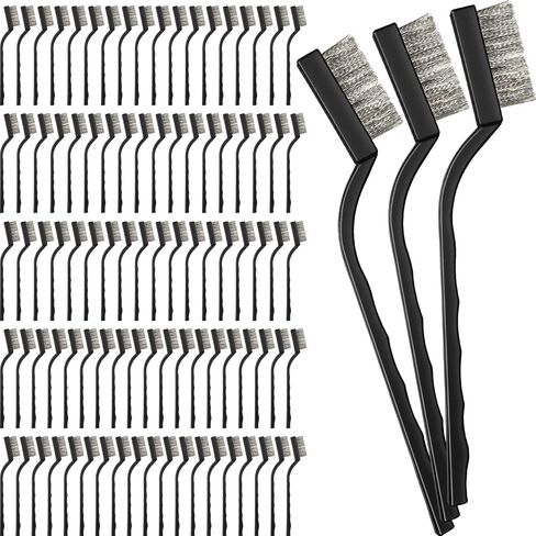 Zhehao 90 Pcs Mini Wire Brushes Set for Cleaning Small Stainless Metal Brush Scrub Masonry Brass Wire Curved Handle for Cleaning Welding Slag Rust Paint Stain(Double Headed Mix) in Kuwait