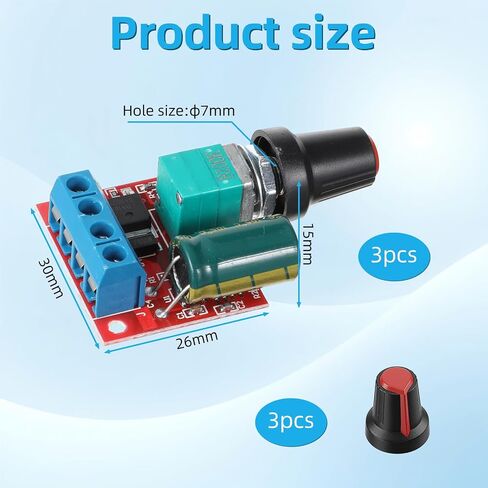 3PCS Mini DC Motor PWM Speed Controller, Adjustable Voltage Regulator 5V-35V 5A Speed Adjustable Switch Module, Includes Switch Knobs and LED Indicator in Kuwait