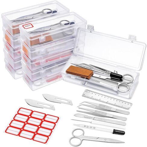 Dunzoom 10 Set Dissection Kit, 32 Pcs Per Set, Biology Lab Tools with Stainless Steel Blades, T-pins, Teasing Needles, Forceps, Scissors for Medical Students Veterinary Biology Classroom Training in Kuwait