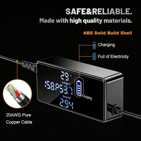 54.6V 3A E-Scooter Charger with 7 Plugs & Smart LCD Touch-Screen, UL Certified Fast Charger for 48V Li-ion Battery, Replacement for Home/Travel/Outdoor/Garage Use – for Scooters, E-Bikes & E-Boards in Kuwait