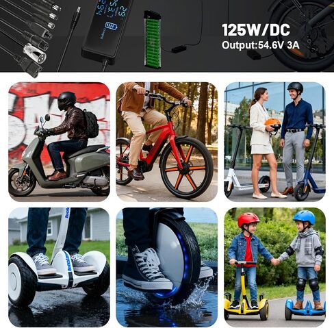 54.6V 3A E-Scooter Charger with 7 Plugs & Smart LCD Touch-Screen, UL Certified Fast Charger for 48V Li-ion Battery, Replacement for Home/Travel/Outdoor/Garage Use – for Scooters, E-Bikes & E-Boards in Kuwait
