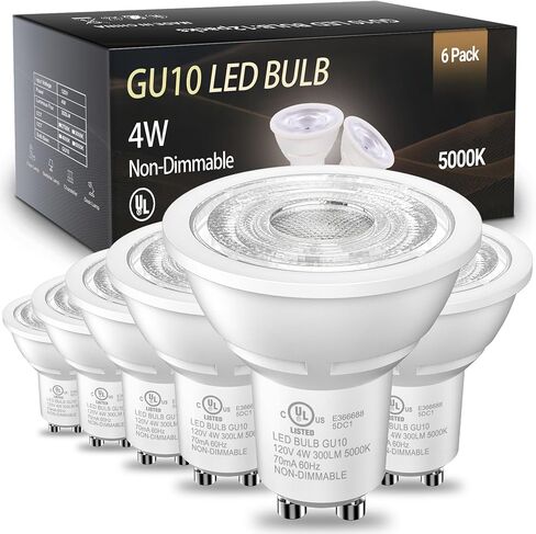مصابيح إضاءة LED TJOY GU10 غير قابلة للتعتيم، 4 وات، 5000 ك ضوء نهاري أبيض، 300 لومن، أي ما يعادل 35 وات، 2 لمبات GU10 بديلة لإضاءة المسار المريحة، لمبة LED MR16 لغرفة المعيشة، غطاء محرك السيارة، 6 عبوات in Kuwait