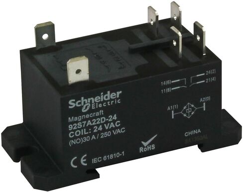 92S11A22D-240 - مرحل الطاقة، DPDT، 240 فولت تيار متردد، 30 أمبير، سلسلة Magnecraft 92، سكة DIN، لوحة، غير مزلاج، (عبوة من 2) in Kuwait
