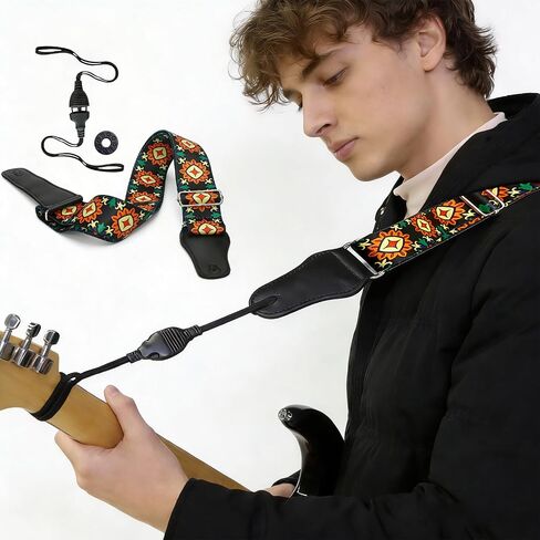 MUSO Guitar Strap with Secure Lock, Adjustable Guitar Strap with Quick Release Lock Strap Lock & Strap Button Quick Detach Mechanism for Electric, Acoustic, Bass Guitars (Sun Flower with Lock) in Kuwait