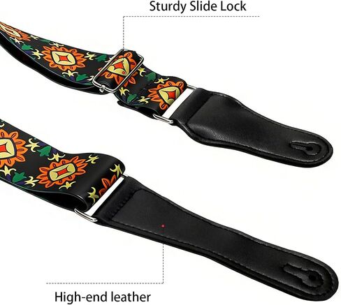 MUSO Guitar Strap with Secure Lock, Adjustable Guitar Strap with Quick Release Lock Strap Lock & Strap Button Quick Detach Mechanism for Electric, Acoustic, Bass Guitars (Sun Flower with Lock) in Kuwait