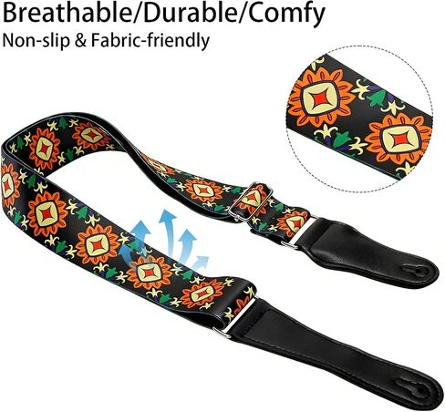 MUSO Guitar Strap with Secure Lock, Adjustable Guitar Strap with Quick Release Lock Strap Lock & Strap Button Quick Detach Mechanism for Electric, Acoustic, Bass Guitars (Sun Flower with Lock) in Kuwait